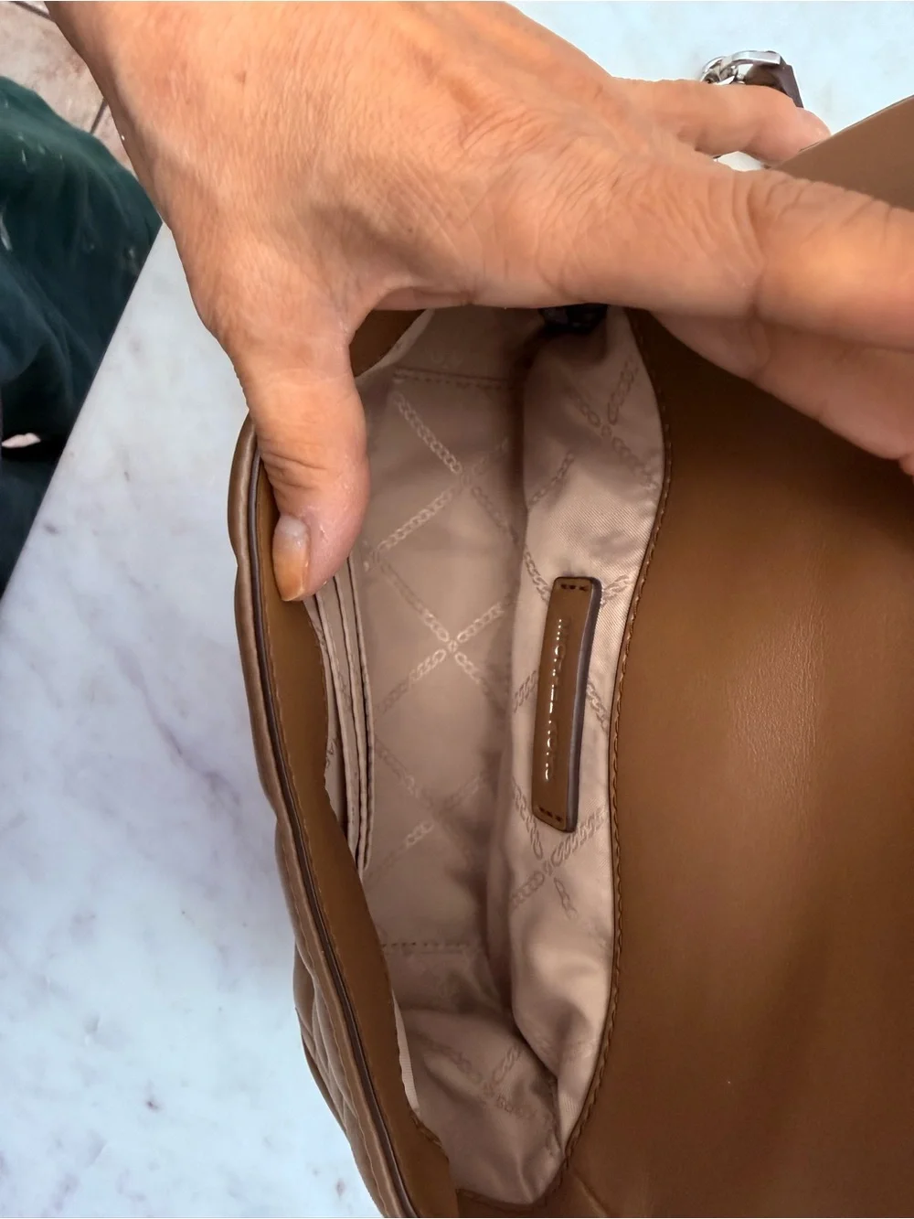 Michael Kors Quilted Shoulder Bag in Taupe Brown with Silver Hardware